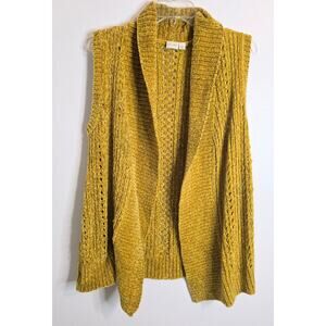 C Est. 1946 Sleeveless Mustard Colored Crochet Open Front Sweater Vest Women's S